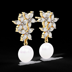 Brillante rama blanca hoja Marquesa corte laboratorio cultivado diamante Pave Stud pendientes para mujer moda boda joyería 14K oro - Product Image 5