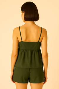 ชุดนอนผ้าฝ้ายนุ่มนุ่มใส่ตอนกลางคืนสำหรับฤดูร้อนเซตเสื้อท่อนบนกางเกงขาสั้นผ้ายืดเอวสูง - Product Image 4