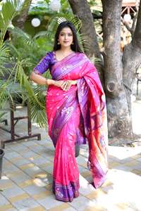 Saree en soie ethnique doux et écologique avec tissage Jari pur et motif floral Paithani Pallu pour toutes les occasions - Product Image 5