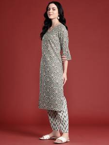 <b>women</b> Ethnic Motifs Printed Cotton Kurta with <b>Trousers</b> & With Dupatta indian pakistan salwar kameez suit - Product Image 4
