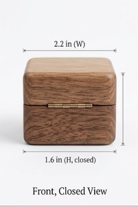 Wooden <b>Ring</b> Box Square Rustic Design 2.0 in D 3.0 in H Open View With Velvet Lining For Jewelry Storage - Product Image 4