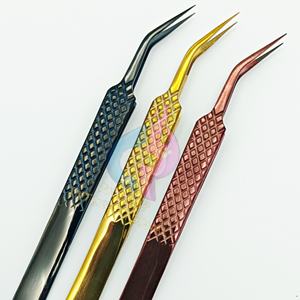 Pince à cils professionnelle et durable antimagnétique à pointe en fibre d'acier inoxydable avec logo personnalisé Pince à épiler en forme de L à prise parfaite de précision - Product Image 1