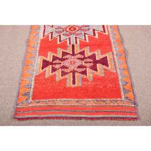 2.9x10 ft Turkish Rug, Vintage <b>Runner</b> Rug, <b>Red</b> Gray Ombr Rug - Product Image 5