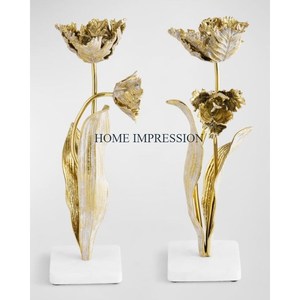 Juego de 2 candelabros de lujo de aluminio pulido dorado Decoración de mesa Candelabros de metal para interiores y exteriores Precio bajo - Product Image 3