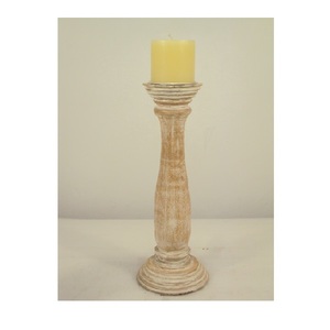 Latest Design <b>Large</b> Rustic White Wash Finishing Wood Pillar <b>Candle</b> Holder for Table Top Decorative Home Living Room Party Use - Product Image 1