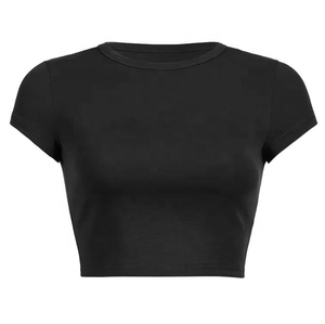 2025 personnalisé écologique de haute qualité respirant coupe ajustée à manches courtes haut court été Sexy femmes Polyester/coton T-Shirt - Product Image 4