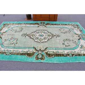 พรมตุรกีขนาดใหญ่ 5.9x10.3 ฟุต สีน้ำเงินลายจุด พรมขนสัตว์วินเทจ - Product Image 3