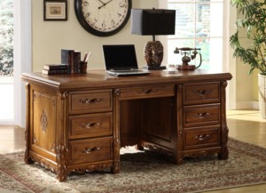 Magnífico Escritorio de oficina de teca tallado a mano de estilo europeo con 7 cajones para sala de estudio y oficina - Product Image 3