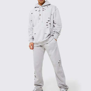 Ensemble de survêtement décontracté personnalisé en coton respirant brodé pour l'hiver, avec sweat à capuche et pantalon de survêtement effet vieilli, fabriqué par le fabricant - Product Image 3