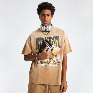 High Quality Customized Men's Cotton <b>T</b>-<b>Shirt</b> Silk Screen Printed Breathable Oversized Short <b>Sleeve</b> Dyed with Custom Color - Product Image 4