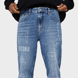 TRADE MFG Venta al por mayor Oem 100% algodón para hombre Pantalones de mezclilla de corte suelto Moda Láser Imprimir Jeans rectos Cintura media Tallas grandes Moda - Product Image 2