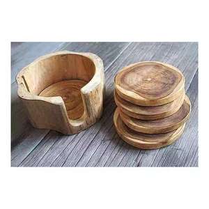 Posavasos redondos de madera con acabado natural, ecológicos, para bebidas, café, té, hogar, bar, de madera. - Product Image 5