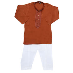 Costume Kurta Shalwar brodé pour garçons - Brun foncé - Product Image 1
