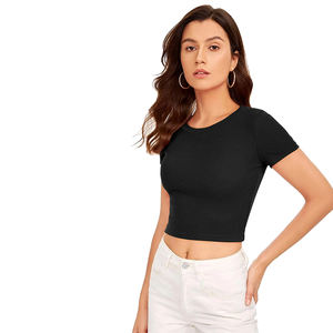 Débardeur côtelé pour femmes adultes en gros, col rond, respirant, séchage rapide, coton/polyester écologique, longueur standard, pour la salle de sport - Product Image 4