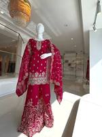 Presentamos la Nueva Colección Sharara: Conjunto de Top, Pantalón y Dupatta de Seda Jimmi Pura con Bordado Intenso, Completamente Cosido, Sin Arrugas, Listo para Usar