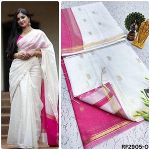 Sari de lino suave y atemporal con tejido rico de Zari en Pallu y borde sin estampado, ropa festiva de boda para mujer, suministro a granel - Product Image 4