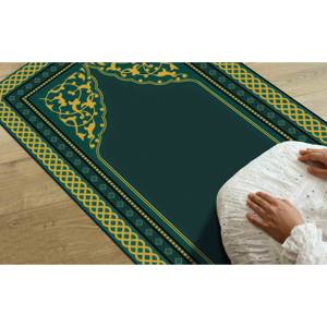 Tapis de prière vert au design islamique : Tapis imprimé pour la décoration moderne des mosquées, avec tapis à poils doux - Product Image 2