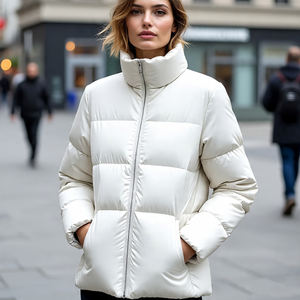 Manteau matelassé oversize à fermeture éclair pour dames coupe-vent col montant veste chaude d'hiver Style bulle traitement tricoté - Product Image 3