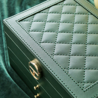 Multi-Drawer Green Checkered Pattern Kunstleder Ohrringe Armbänder Halsketten Schmuck Aufbewahrung Organizer Fall