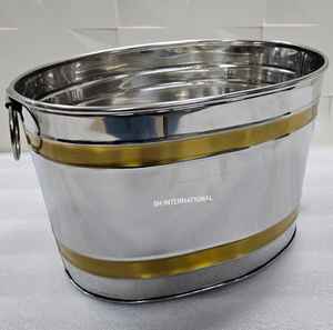 Seau à glace ovale en acier inoxydable à double bande dorée en forme de bateau avec poignée pour fêtes et événements - Product Image 1