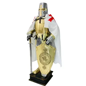 全尺寸6英尺骑士圣殿骑士盔甲中世纪罗马战士全身盔甲套装实心钢家居装饰抛光饰面