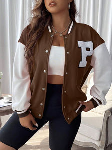 Chaqueta de béisbol Letterman Varsity hecha a medida de la mejor calidad para mujer Botón de brazo de cuero con material de relleno de algodón - Product Image 5