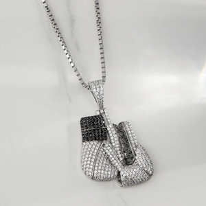 <b>Boxing</b> <b>Gloves</b> <b>Pendant</b> With Black And White Moissanite Diamond Crafted In 925 Silver Iced Out Luxury Hip Hop Statement Jewelry - Product Image 1