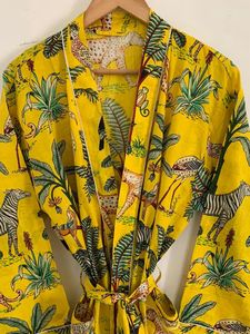 ชุดกิโมโนผ้าฝ้ายใส่ได้ทั้งชายและหญิงชุดใส่กลางคืนชุดแต่งหน้าชุดใส่ชายหาดชุดใส่ในฤดูร้อนดีไซน์แบบซาฟารีสีเหลือง - Product Image 4