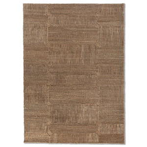พรมปูพื้นทรงสี่เหลี่ยมผืนผ้าลายทางแบบแพทช์เวิร์ค รุ่น Nomadic Threads PDJT-761 สีเบจ-น้ำตาล ทำจากเส้นใยป่านปอ สำหรับตกแต่งบ้าน ห้องนั่งเล่น และทางเดิน - Product Image 1