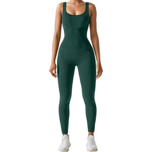 Mono ajustado acanalado sin mangas para mujer, mono elástico de una pieza de poliéster Spandex, ajustado, sólido, informal - Product Image 2