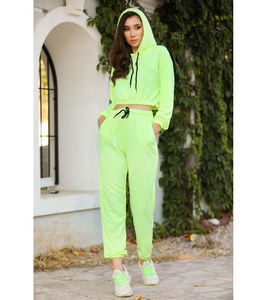 2024 personalizado Lime desgastado Zip Hoodie mujeres chándales entrenamiento Joggers conjuntos mujeres dos piezas pantalones conjunto mujeres chándal conjunto - Product Image 3