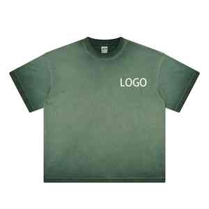 Camisetas personalizadas lavadas con ácido para hombre, 100% algodón, ropa de calle pesada en blanco, camisetas ajustadas de gran tamaño desgastadas para hombre - Product Image 1