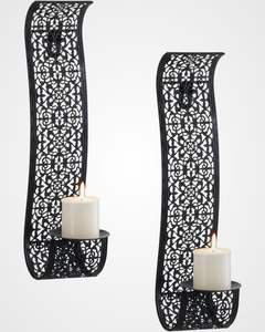 Porte-bougie mural décoratif en métal avec motifs complexes pour des accents muraux artistiques et élégants - Product Image 1