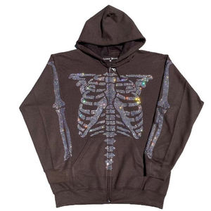 Sweats à capuche zippés de qualité supérieure Sweat à capuche zippé personnalisé avec strass Sweat à capuche zippé avec strass bling-bling squelette crâne Sweat à capuche zippé - Product Image 2