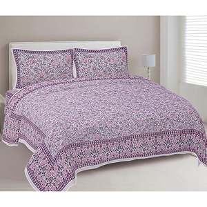 Parure de lit double king-size imprimée fleurs roses avec 2 taies d'oreiller, drap plat rayé, ensemble 3 pièces en coton (ADB1475) - Product Image 1