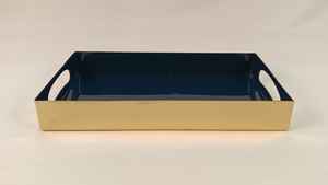 Bandeja de Servir Rectangular de Metal Plateado de Lujo, Asas Decorativas con Nudos, Acabado Texturizado, Patrón Escénico, Diseño Moderno, Multifuncional - Product Image 2