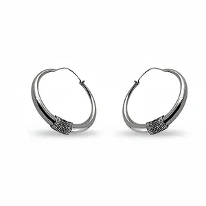 Art Palace Classic 925 Silver Hoop Earrings with Oxidized Tribal <b>Butterfly</b> Design Unisex Everyday Wear Rajasthan Casual/Sporty - Product Image 3