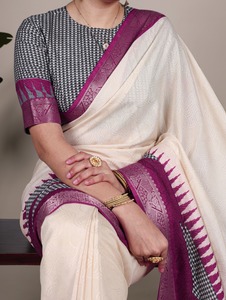 ส่าหรีผ้าไหมคอตตอนจากอินเดียชุดปาร์ตี้ผ้าคอตตอนสุดหรู - Product Image 3