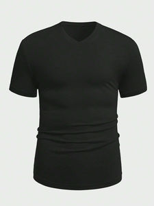 Camiseta corta acanalada de algodón transpirable con logotipo personalizado para hombre, colección de verano 2024 con costura en contraste, Camiseta corta transpirable - Product Image 3