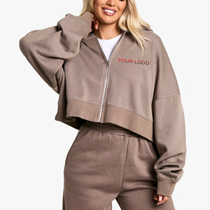 High Quality Custom Made <b>Crop</b> Top <b>Zip</b>-<b>Up</b> women's hoodies Streetwear Lightweight 100% Cotton French Terry <b>Zip</b> <b>Up</b> Hoodie - Product Image 4