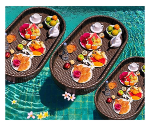Bandeja flotante de lujo para diseño de ratán junto a la piscina, bandeja flotante duradera para hotel de playa, bandeja flotante elegante para servir agua - Product Image 1