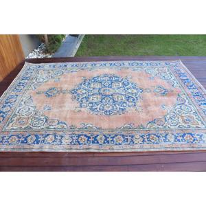 Alfombra Vintage, Alfombra Grande de 6.7x9.6 pies, Alfombra de Lana Azul y Rosa - Product Image 3