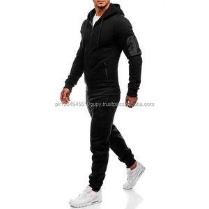 2025 Conjunto de pantalones de chándal y sudaderas con capucha de peso pesado para hombre, Jogger negro, manga larga, conjuntos de chándal con cremallera lisa, artículo de gran oferta de alta calidad - Product Image 5