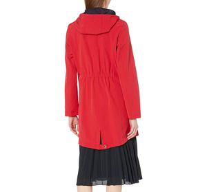 Women's Red Long <b>Hooded</b> Waterproof Softshell <b>Jacket</b> With Zip Closure And Pockets Regular Fit Winter Outerwear - Product Image 2