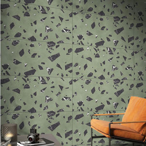 Azulejos de Porcelana Esmaltada con Acabado Tallado con Aspecto de Terrazo Verde FLORI - Product Image 1
