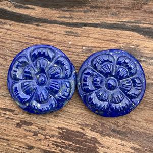 Sculpture moghole faite à la main Lapis Lazuli paire de pierres précieuses bleues naturelles en forme ronde de 15x15mm pour l'utilisation de bijoux 100 pièces produit en vrac - Product Image 3