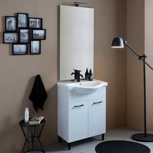 Ravenna 65cm White Export <b>Floor</b>-<b>Standing</b> Bathroom Cabinet with <b>Mirror</b> and Lamp Matt Black Details Bathroom Sets - Product Image 1