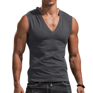 Camiseta sin mangas de entrenamiento muscular para gimnasio para hombre, cuello en V, transpirable, de secado rápido, tejida, sin mangas, para deportes, 100% de algodón - Product Image 3