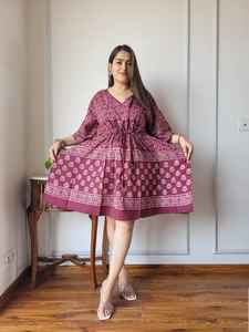 Robe Kaftan florale légère sur mesure-Style Boho court avec cordon de serrage à la taille convient aux clients et revendeurs de boutique - Product Image 6