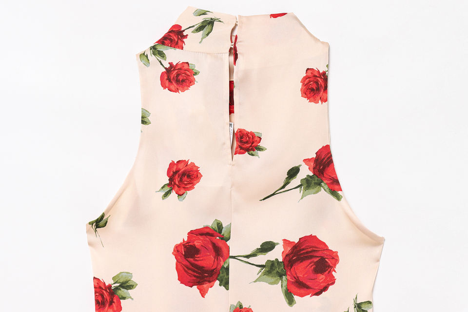 Wholesale Womens Floral Silk Elegant Rose Print Custom  Breathable Knitted Fabric  Decoration Short Length Casual